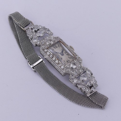 145 - An Art Deco lady's diamond Cocktail Watch, the unsigned rectangular dial with Arabic numerals, withi... 