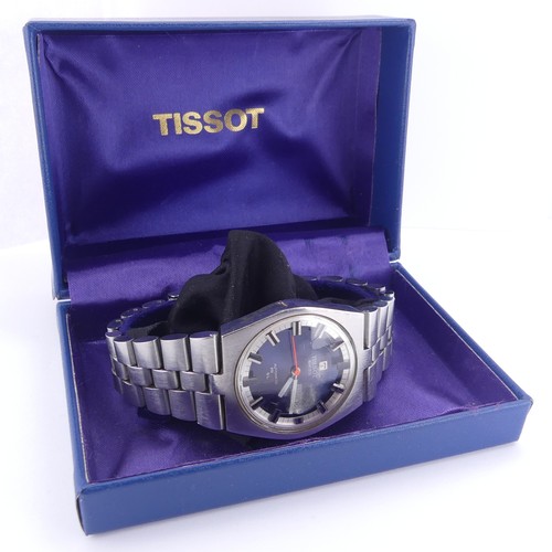 146 - A vintage Tissot PR 516 GL stainless steel automatic Wristwatch, with blue dial and red centre secon... 