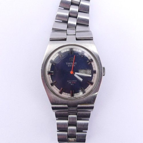 146 - A vintage Tissot PR 516 GL stainless steel automatic Wristwatch, with blue dial and red centre secon... 