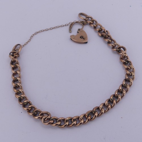 A 9ct rose gold curblink Bracelet, with padlock clasp, each link marked separately, 20cm long, 9.4g.