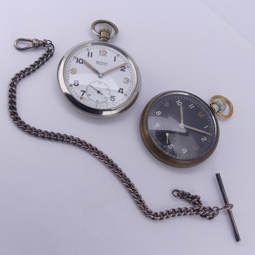 115 - A Buren Grand Prix military issue nickel cased Pocket Watch, the caseback with broad arrow mark and ... 