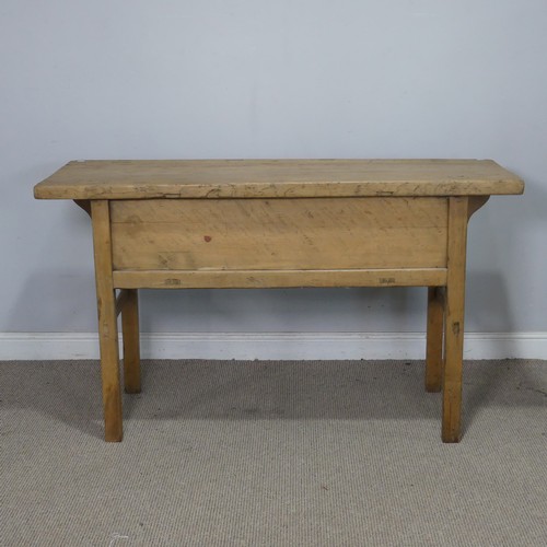 76 - A 20th century pine Chinese alter Table/Sideboard, the singular frieze drawer flanked by sliding cup... 