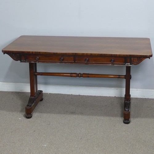 11 - A William IV rosewood library Table, with carved scrolled motifs, complete with a 'H' stretcher, W 1... 