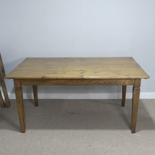 13 - A bespoke antique-style oak dining Table, with two additional leaves, raised on tapering supports, W... 