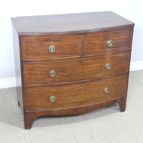 63 - A Georgian style mahogany bowfront Chest of Drawers, with brass loop swing handles, W 90 cm x H 80 c... 