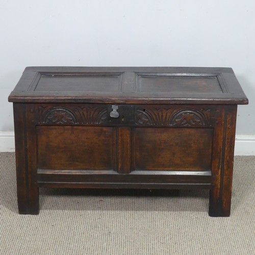 9 - An 18th century oak Coffer, of small proportions, W 93 cm x H 56 cm x D 46 cm.