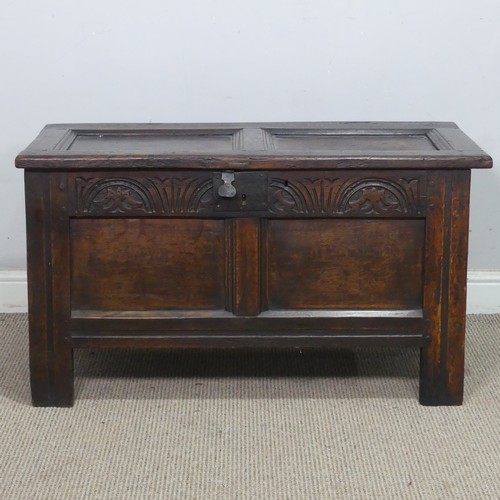 9 - An 18th century oak Coffer, of small proportions, W 93 cm x H 56 cm x D 46 cm.