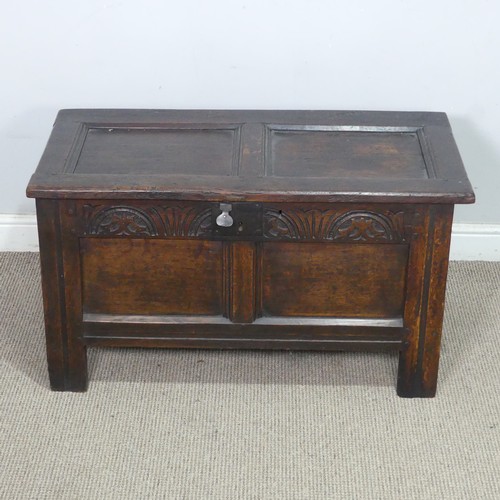 9 - An 18th century oak Coffer, of small proportions, W 93 cm x H 56 cm x D 46 cm.