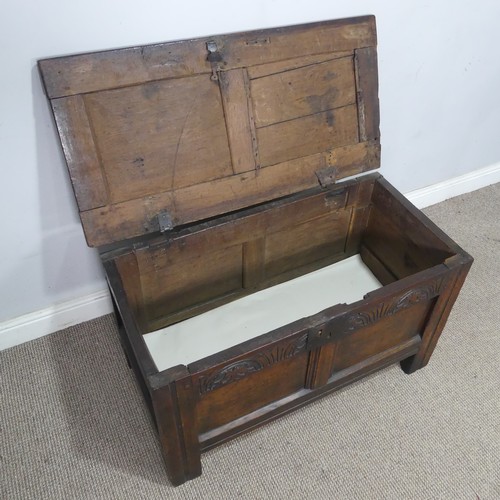 9 - An 18th century oak Coffer, of small proportions, W 93 cm x H 56 cm x D 46 cm.