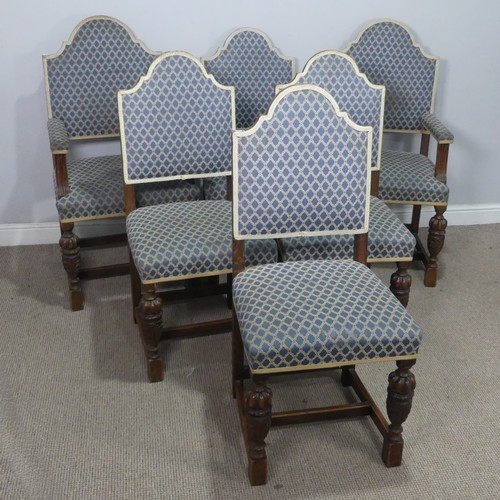 12 - A set of six Carolean-style oak dining Chairs, consisting of two carvers and four chairs, the balust... 