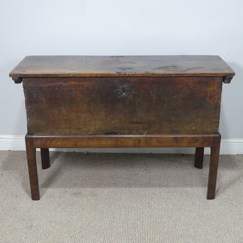 An 18th century oak Bible Box, raised on a later bespoke oak Stand, W 106 cm x H 70 cm x D 38 cm.