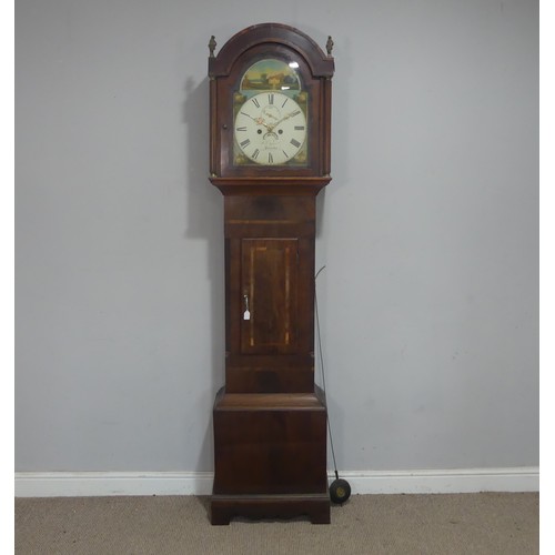 154 - A 19th century eight day Longcase Clock, the 12 inch painted white and arched dial applied with Roma... 