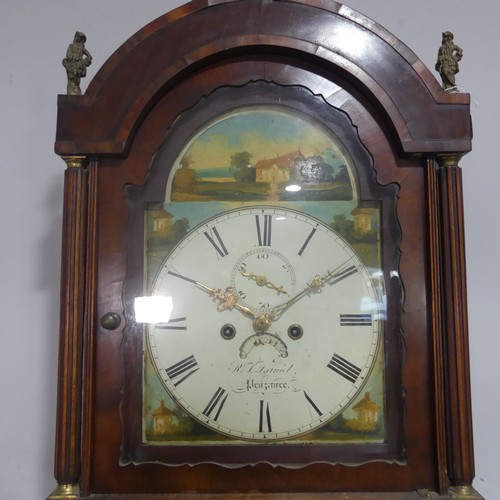 154 - A 19th century eight day Longcase Clock, the 12 inch painted white and arched dial applied with Roma... 