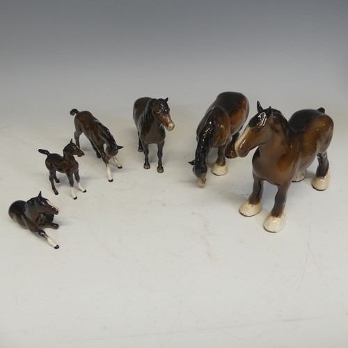 181 - A group of six Beswick Horses, one laying foal marked '915' another 'Exmoor', and four more, togethe... 