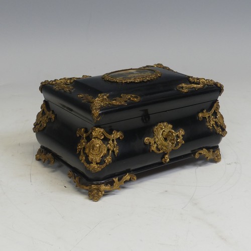 93 - A 19th century Napoleon-type black lacquered jewellery Box, applied with gilt metal foliate swags an... 