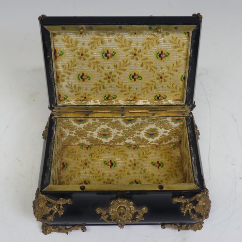 93 - A 19th century Napoleon-type black lacquered jewellery Box, applied with gilt metal foliate swags an... 