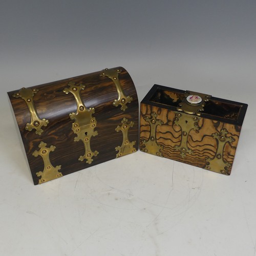 92 - A Victorian Howell. James & Co. brass bound domed-top coromandel stationary Box, applied with gi... 