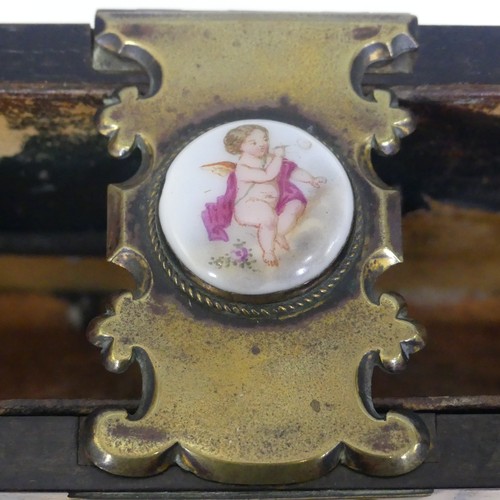 92 - A Victorian Howell. James & Co. brass bound domed-top coromandel stationary Box, applied with gi... 