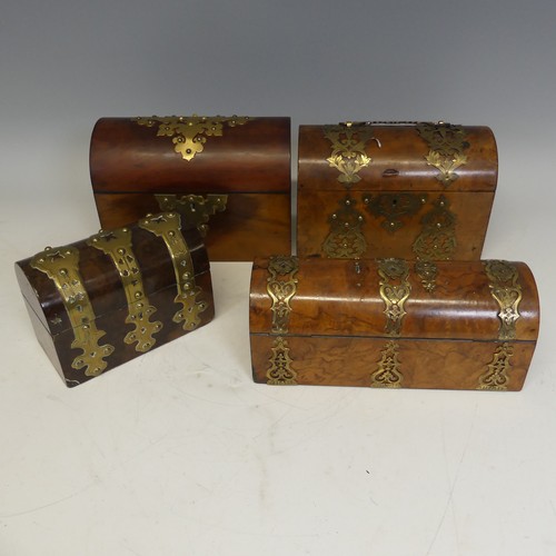 94 - A Victorian burr walnut gothic revival stationery Box, applied with a gilt metal foliate brass swing... 