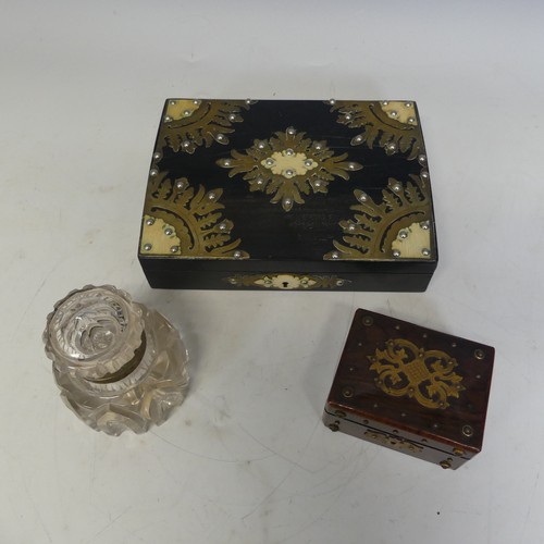 94 - A Victorian burr walnut gothic revival stationery Box, applied with a gilt metal foliate brass swing... 