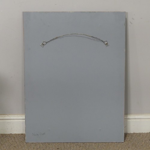 204 - A contemporary art glass costal wall Plaque, W 54 cm x H 71 cm, together with a green mirrored recta... 