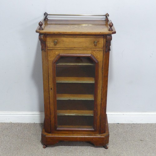 190 - A Victorian walnut music Cabinet, decorated with satinwood floral inlay, the three-quarter gallery a... 