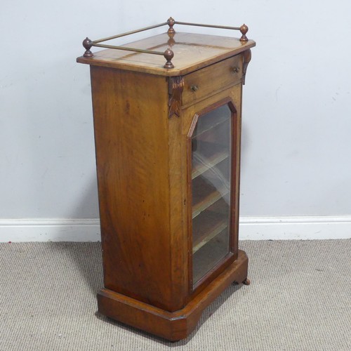 190 - A Victorian walnut music Cabinet, decorated with satinwood floral inlay, the three-quarter gallery a... 