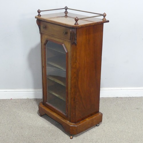 190 - A Victorian walnut music Cabinet, decorated with satinwood floral inlay, the three-quarter gallery a... 