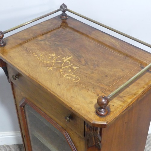 190 - A Victorian walnut music Cabinet, decorated with satinwood floral inlay, the three-quarter gallery a... 