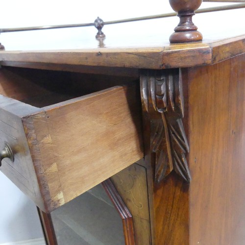190 - A Victorian walnut music Cabinet, decorated with satinwood floral inlay, the three-quarter gallery a... 
