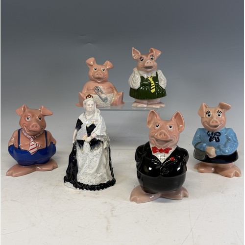233 - A set of five NatWest wade Pigs, together with a Coalport figure of Queen Victoria. (6)... 