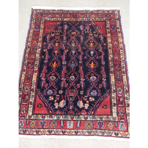 290 - Tribal Rugs; a Hamadan dark-blue and red ground Rug, wool pile on cotton base, 164cm x 111cm, pile i... 