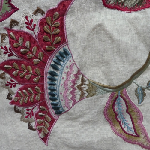 281 - A large fabric Throw, appliqued and embroidered in bold floral designs, interlined and lined in red ... 