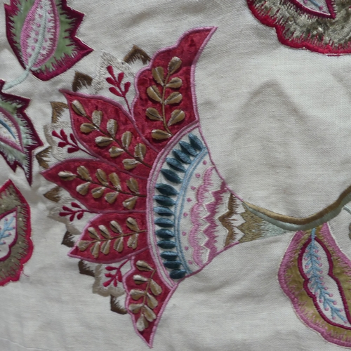 281 - A large fabric Throw, appliqued and embroidered in bold floral designs, interlined and lined in red ... 