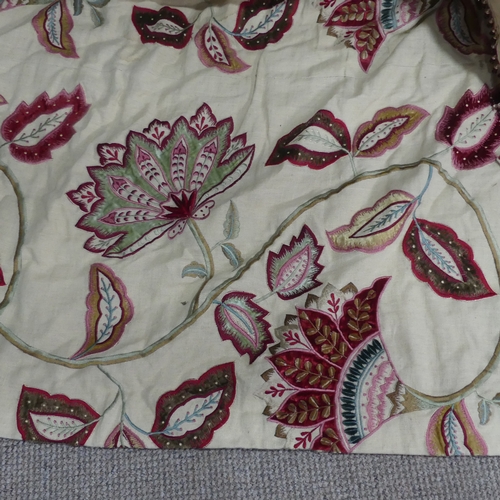 281 - A large fabric Throw, appliqued and embroidered in bold floral designs, interlined and lined in red ... 