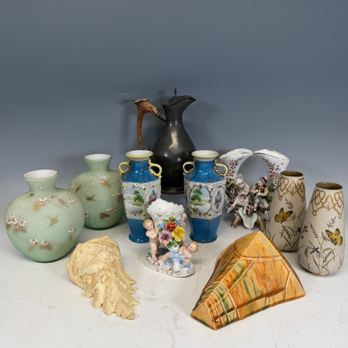 228 - A pair of Kinjo China hand painted 'Nippon' Vases, together with figural vases, a pair decorated wit... 