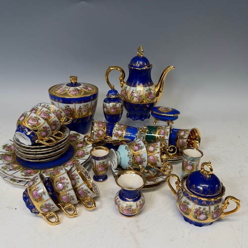 188 - A quantity Faronard-style cobalt blue Vienna Porcelain, made by Josef Kuba, including coffee service... 