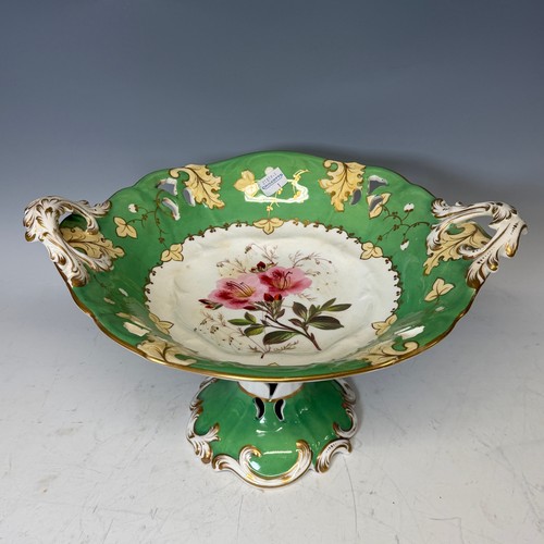 194 - A Staffordshire apple green dessert Service, with pierced, floral, and foliate decoration. (14)... 