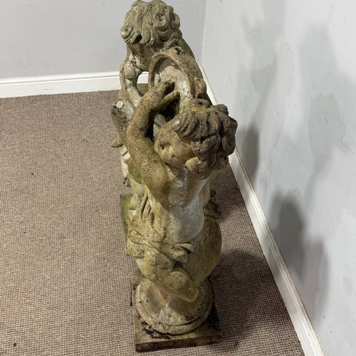 175 - A pair of reconstituted stone pair of Cherub Statues, one playing the tambourine and the other a pic... 