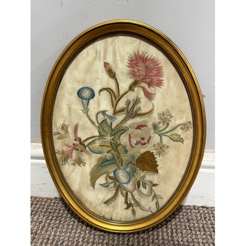 239 - A 19th century plush and bead work Peacock, on floral swag, framed and glazed, 42 cm x 60 cm, togeth... 