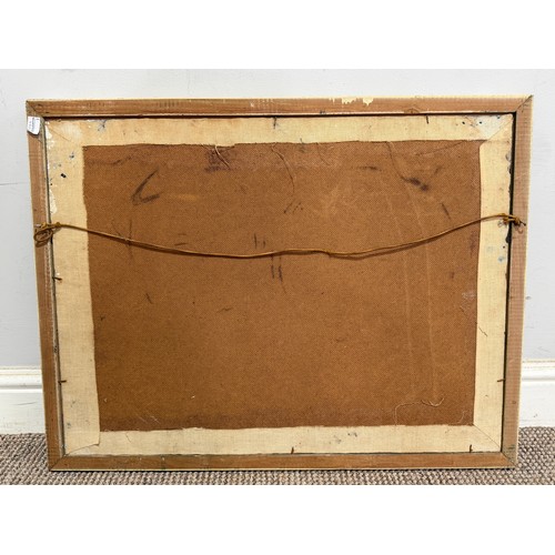 256 - 20th century school, abstract oil on board, study of Middle Eastern scene, signed 'Tassaved 1968', 4... 