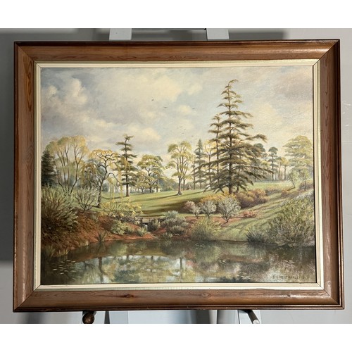 234 - Dudley Graham Weatherley (1912-2004), oil on canvas, The Willow Garden and Pond, Tiverton, signed an... 