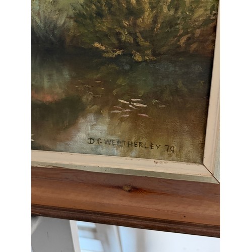 234 - Dudley Graham Weatherley (1912-2004), oil on canvas, The Willow Garden and Pond, Tiverton, signed an... 