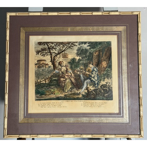 240 - After Francois le Moine, hand coloured engraving, Laurent Cars, of Diana and Endymion, 43 cm x 35 cm... 