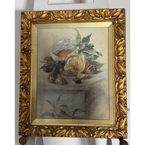242 - 20th century School, still life of fruit, oil on canvas, signed E.R., framed and glazed, 37 cm x 29 ... 
