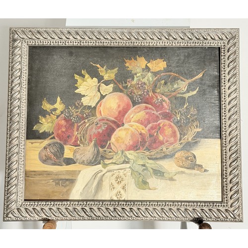 242 - 20th century School, still life of fruit, oil on canvas, signed E.R., framed and glazed, 37 cm x 29 ... 