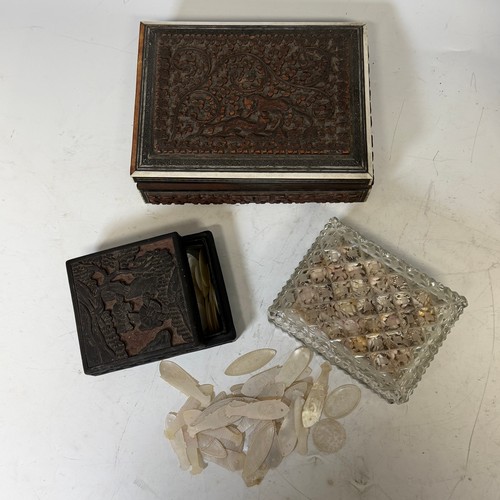 208 - A brass table Bell in the form of a Welsh woman, together with a quantity of Chinese mother of pearl... 