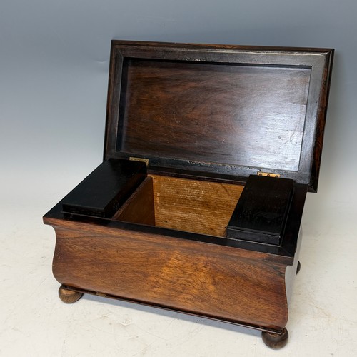 214 - A Victorian rosewood Tea Caddy, with two lidded compartments, raised on bun supports, W 41 cm x H 27... 