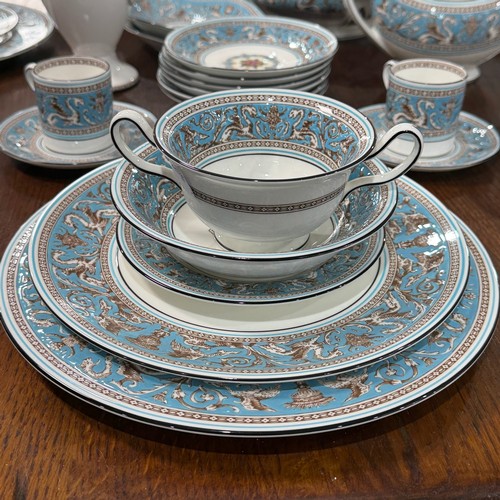 198 - A Wedgwood Florentine Turquoise pattern part dinner and coffee Service, including; coffee and tea po... 
