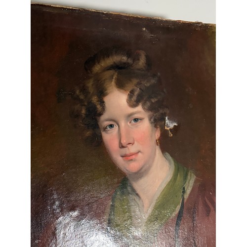 243 - Late 19th century School, oil on canvas, portrait of a Lady, damages and restored, 76 cm x 63 cm, un... 